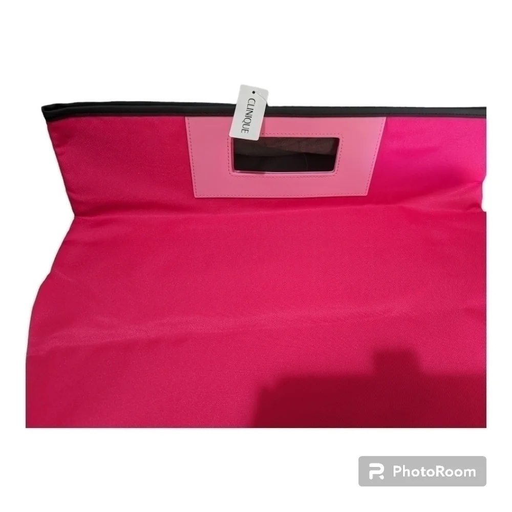Clinique hot pink tote with accessories